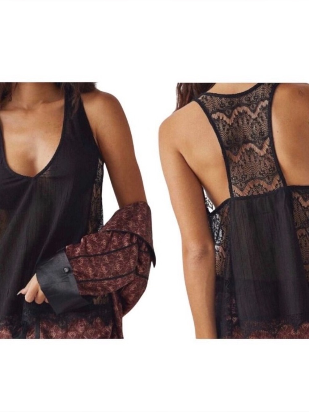 Free People Black Lace-Back Racerback Chemise